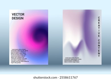 Set for liquid on colorful background. Bright mesh blurred pattern in pink, blue, green tones. Fashionable advertising vector in retro for book, annual, mobile interface, web application.