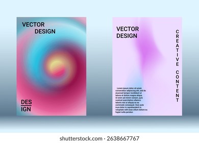 Set for liquid on colorful background. Bright mesh blurred pattern in pink, blue, green tones. Fashionable advertising vector in retro for book, annual, mobile interface, web application.