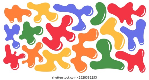 Conjunto de formas orgânicas líquidas Bolhas aleatórias irregulares abstratas. Bolhas onduladas coloridas e gotas no estilo Y2K moderno.