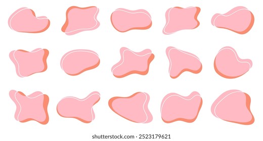 Set of liquid organic shapes. fluid abstract shapes. amoeba blob shapes. irregular round blot form with doodle circle line. pastel colors. design for decorations vector illustration