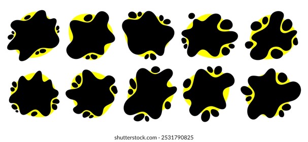 Set of liquid organic shapes. fluid abstract shapes. amoeba blob shapes. irregular round blot form. Black color. design for decorations vector illustration