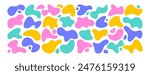 Set of liquid organic shapes, irregular form in vibrant colors. Colorful simple freeform, asymmetric blob. Random deformed abstract figures. Wavy spots or fluid amorphous splodges. Modern uneven blots