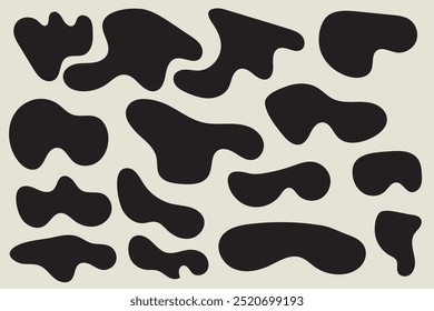 Set of liquid organic shapes, irregular form in vibrant colors. Colorful simple freeform, asymmetric blob. Random deformed abstract figures. Wavy spots or fluid amorphous splodges. Modern uneven blots