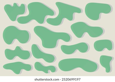 Set of liquid organic shapes, irregular form in vibrant colors. Colorful simple freeform, asymmetric blob. Random deformed abstract figures. Wavy spots or fluid amorphous splodges. Modern uneven blots