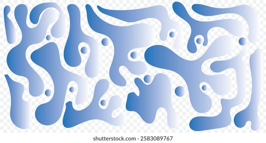 Set of liquid organic shapes, irregular form in vibrant colors. Colorful simple freeform, asymmetric blob. Random deformed abstract figures. Wavy spots or fluid amorphous. Modern uneven blots. Eps 10.