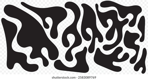 Set of liquid organic shapes, irregular form in vibrant colors. Colorful simple freeform, asymmetric blob. Random deformed abstract figures. Wavy spots or fluid amorphous. Modern uneven blots. Eps 10.