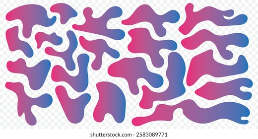 Set of liquid organic shapes, irregular form in vibrant colors. Colorful simple freeform, asymmetric blob. Random deformed abstract figures. Wavy spots or fluid amorphous. Modern uneven blots. Eps 10.