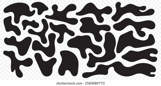 Set of liquid organic shapes, irregular form in vibrant colors. Colorful simple freeform, asymmetric blob. Random deformed abstract figures. Wavy spots or fluid amorphous. Modern uneven blots. Eps 10.