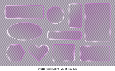 Set of liquid pink glass morphism elements. Blur effect glass for modern UI design.