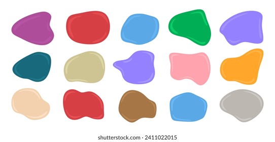 Set of liquid shape elements. Collection of cute abstract shapes, blotch and forms isolated on white background. Cartoon curve fluid dynamical forms. Modern graphic organic elements. Vector