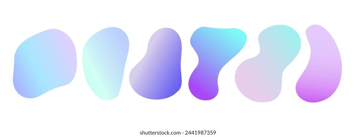 Satz flüssiger Formen. Sammlung von Farbverlaufsflecken oder -spritzer auf weißem Hintergrund isoliert. Fluiddynamische Elemente für kreatives Grafikdesign. Vektorgrafik.