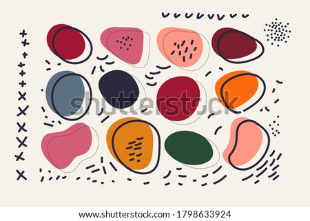 Set of liquid shapes in memphis style with muted colors. Trendy abstract composition, design template for social media, prints. Trendy artistic illustration