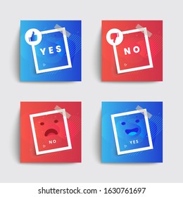 Set of liquid social media box templates. Thumb up and thumb down icons set. Yes or no? Red and blue colors. Applicable for gift card, banners, social media.
Applicable for gift card, banners, social 