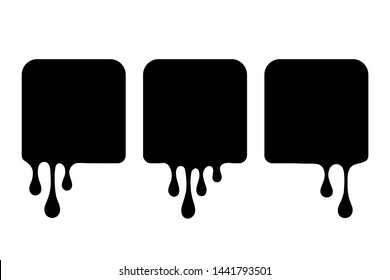 Set of liquid square shapes. Drip drops, square spots, splash shapes, black blobs or liquid black stains isolated collection. Vector illustration.