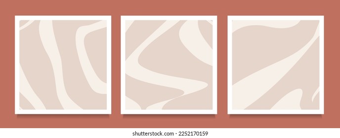 Conjunto de tiras líquidas. Fondo moderno con línea orgánica en tonos claros y marrones. Resumen geométrico para póster, impresión, portada, banner. Tira de onda de patrón en estilo boho.