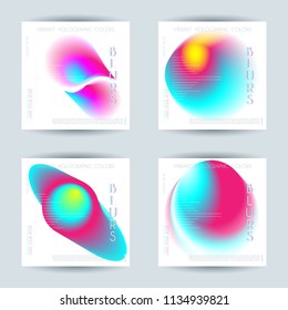 	
Set of liquid vibrant color background design. Fluid gradient shapes cover composition. Futuristic design posters.