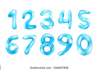 Set liquid water numbers alphabet for design. Vector illustration.