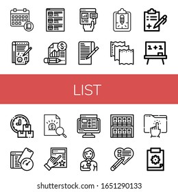Conjunto de iconos de lista. Como Programación, Bloc de notas, Lista, Informe, Papel, Portapapeles, Informe médico, Junta, Prueba, Evaluación, Lista de tareas, Reportero, Listas, Lista de comprobación, Directorio , iconos