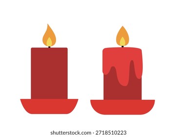 Set of lit red candle.
Simple shape holiday red candle design.
Burning red candle flat stock vector  illumination Isolated.
Transparent background.