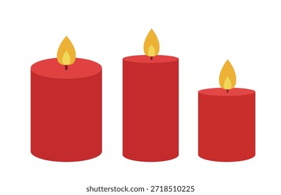 Conjunto de vela vermelha acesa.
Forma simples férias vermelho vela design.
Vela vermelha ardente vetor de estoque plano iluminação Isolado.
Fundo transparente.