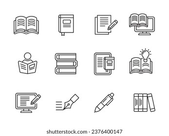 Conjunto de iconos de alfabetización en estilo lineal sobre fondo blanco