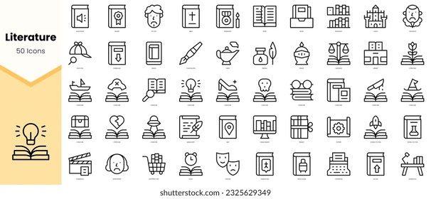 Set of literature Icons. Simple line art style icons pack. Vector illustration