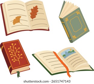 Conjunto de literatura isolada sobre fundo branco. Ilustração desenhada à mão bonito com livros 
