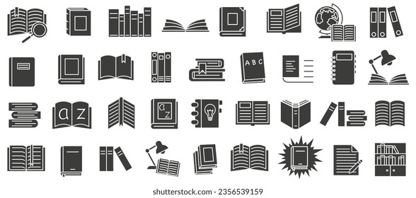 A set of literature in the library. Dark full icons of books and textbooks. Library. Vector illustration. EPS 10.