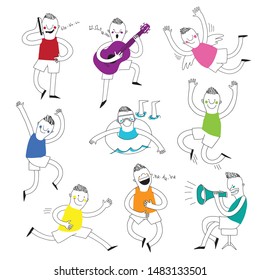 Set of little active boys. Vector illustration. color small kids