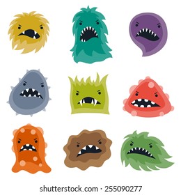 Set of little angry viruses, microbes and monsters.