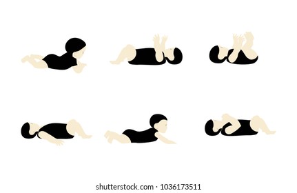 Set of little babies in different poses isolated on white background.