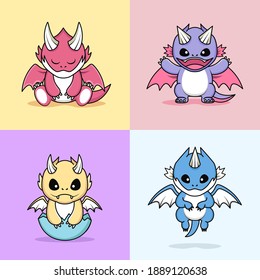 set of little baby dragon character