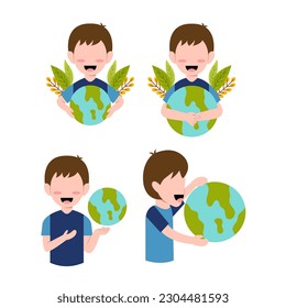 Set kleiner Junge Zeichen für das Planet-Konzept speichern