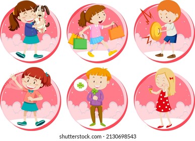 Set of Little boy and girl do activities on white background illustration