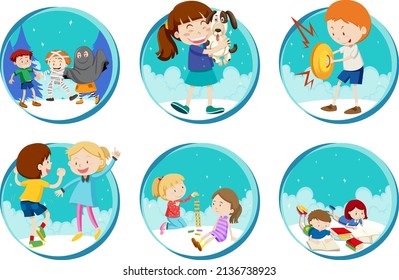 Set of Little boy and girl playing on white background illustration
