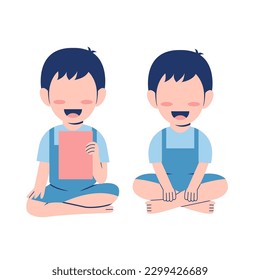 Set Of Little Boy Sitting On Floor