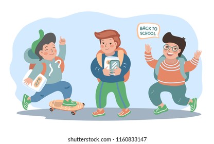 Set with little boys. Schoolboys. Vector illustration. Isolated.