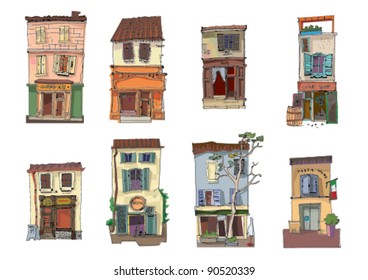 set of little buildings