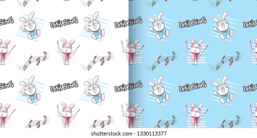 Set. Little Bunny pattern set. Bunny Rabbit pattern. Seamless Pattern animal-vector