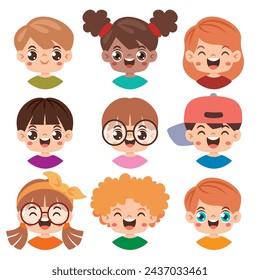 Set Of Little Cartoon Kids