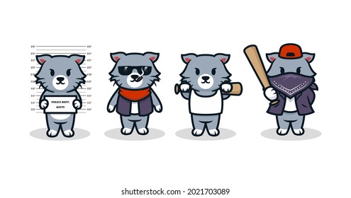 Set of little cat in gangster mob costume
