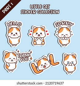 Set little cat sticker collection hello love sorry thank you LOL cry emoticon  Kawaii character design