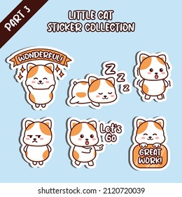 Set little cat sticker collection wonderfull sleep shock lets go great work emoticon  Kawaii character design