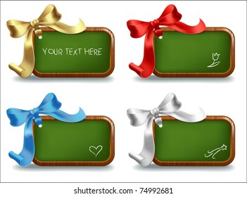 Set of  little chalkboards with  places for text and color bows