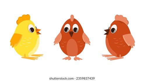 Conjunto de pollos pequeños. Ilustración plana vectorial.