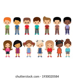 Set of little cute boys and girls. Cartoon children. Vector illustration 