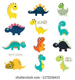 Set of little cute dinos. Vector illustration.