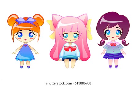 Set of little cute girls vector