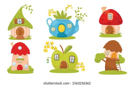 Set of little fairy houses. Vector illustration.
