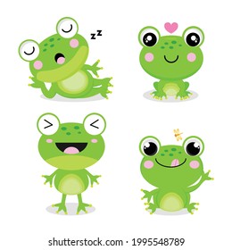 Set of  little frogs in cartoon style.